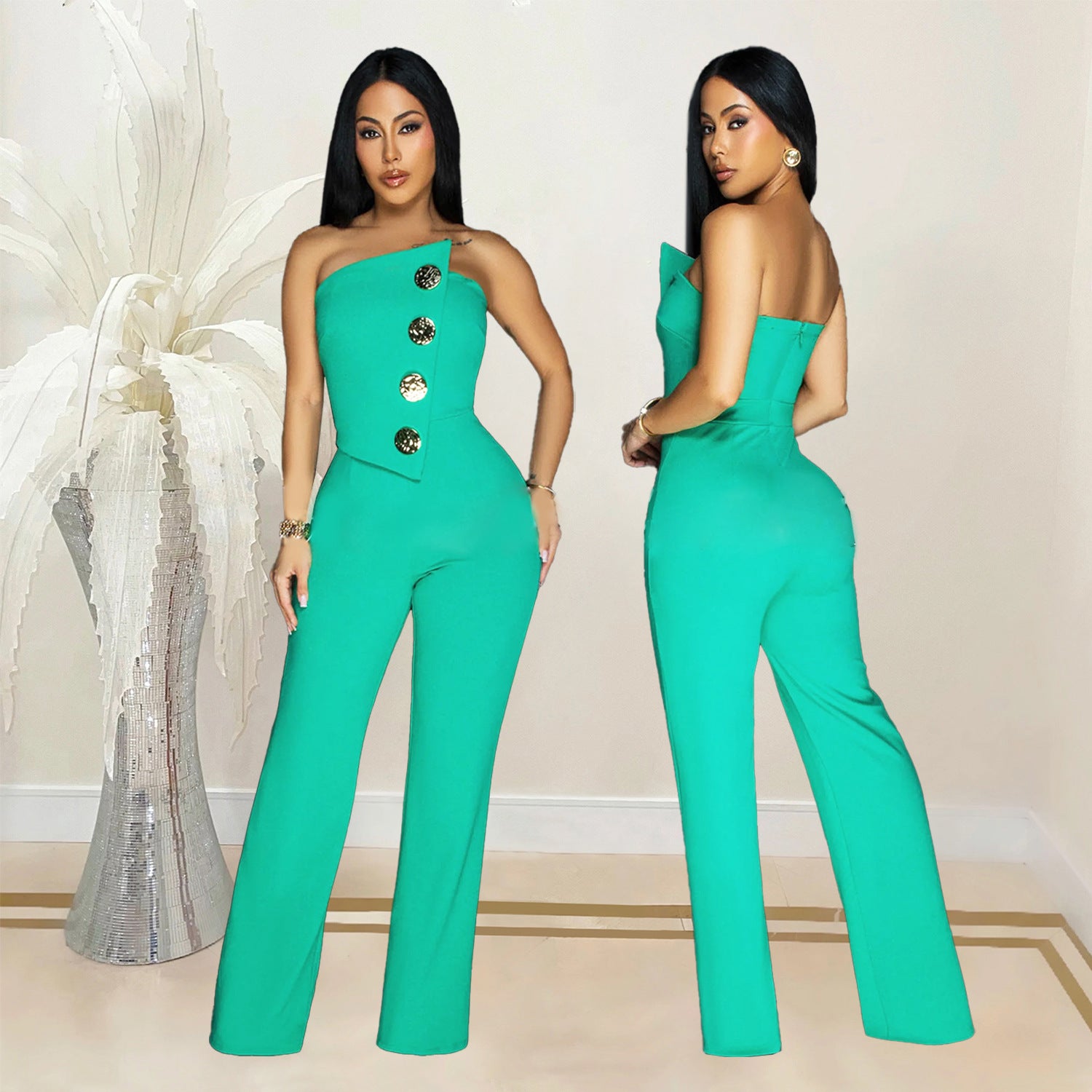 Women's Sleeveless Button Jumpsuit Pants