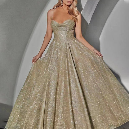 Women's Sleeveless Gold Accent V-Neck Swing Dress