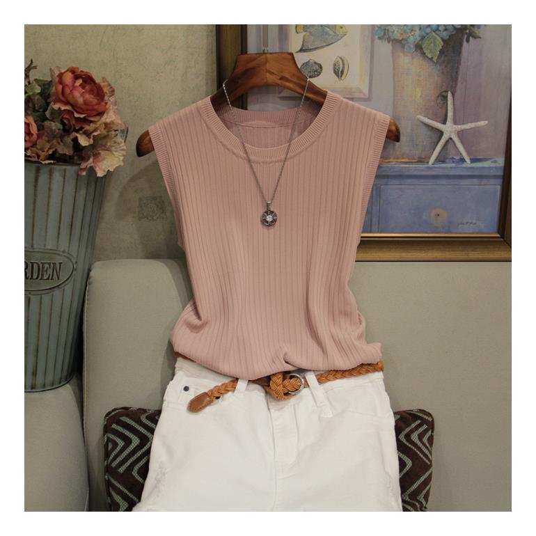 Women's sleeveless knitted solid-color outerwear
