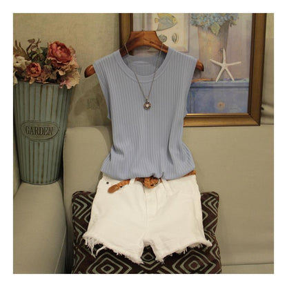 Women's sleeveless knitted solid-color outerwear