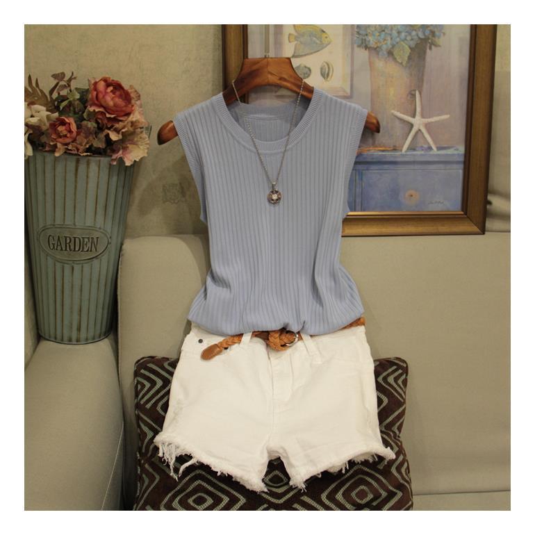 Women's sleeveless knitted solid-color outerwear