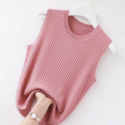 Women's sleeveless knitted solid-color outerwear
