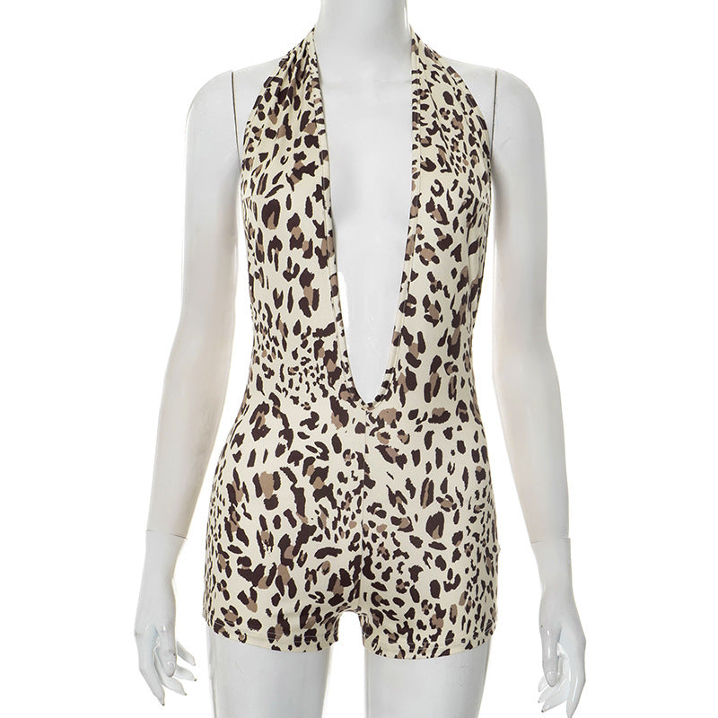 Women's Sleeveless Leopard Print Tight-Fit Jumpsuit