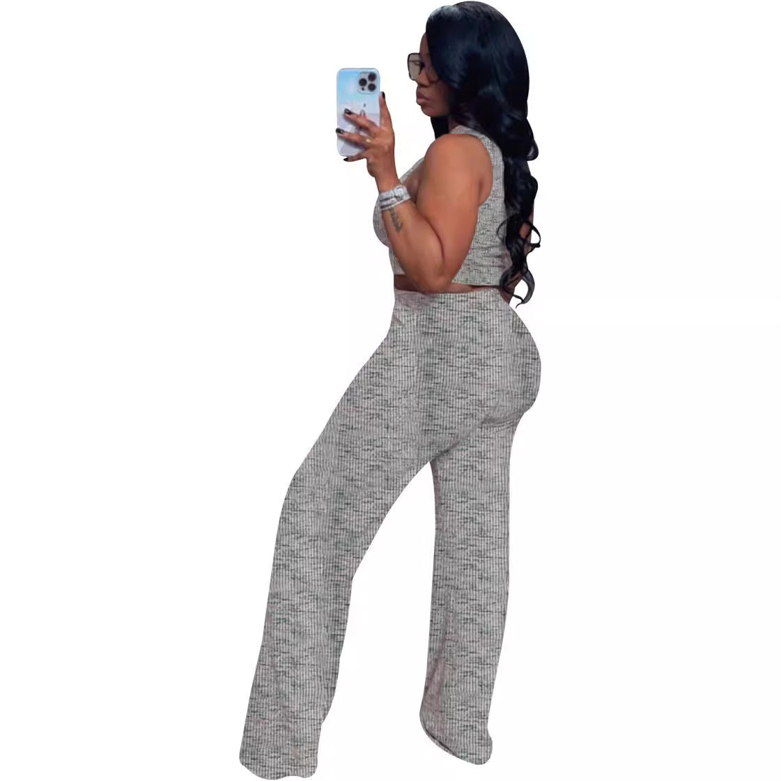 Women's Sleeveless Printed Wide-Leg Pants Two-Piece Set