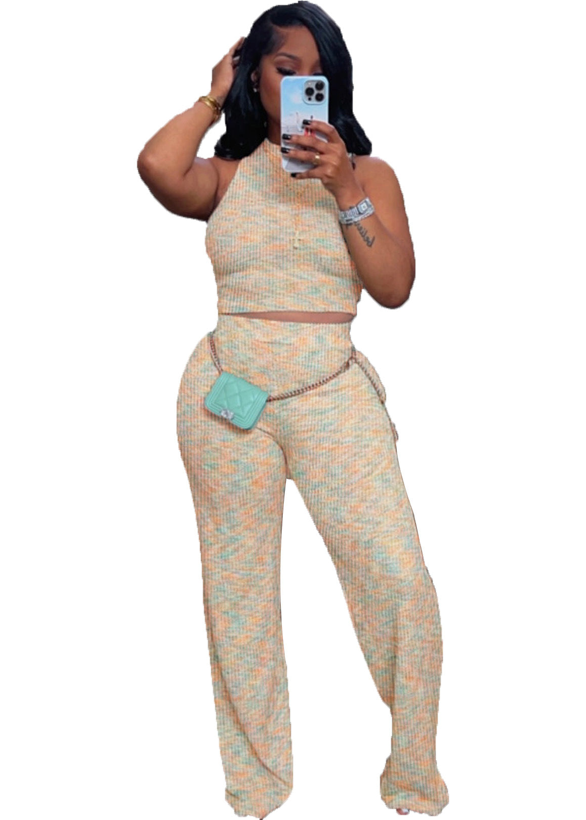 Women's Sleeveless Printed Wide-Leg Pants Two-Piece Set