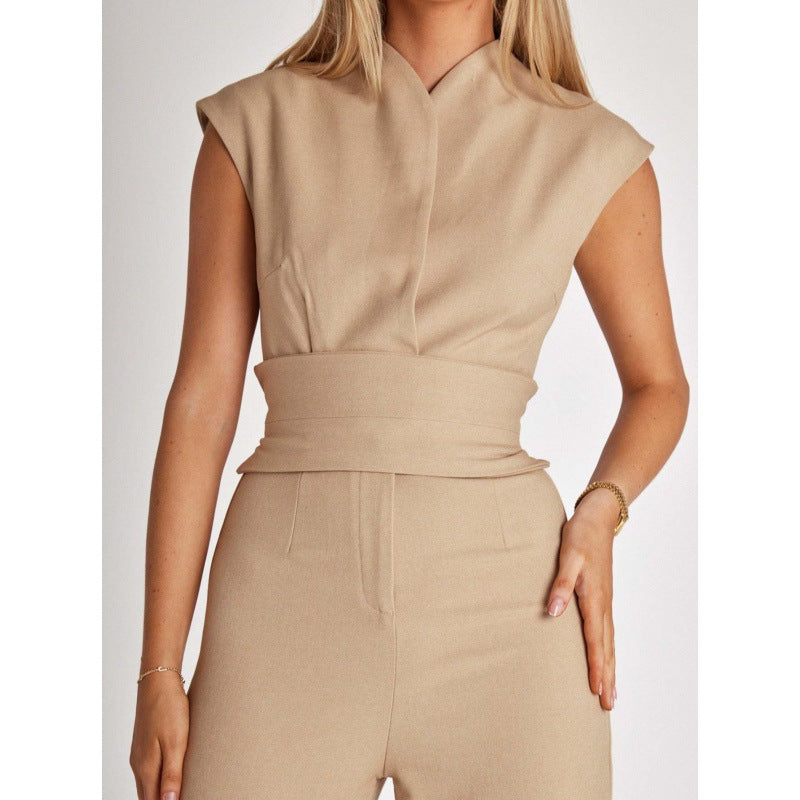 Women's sleeveless slimming wide-leg one-piece pants