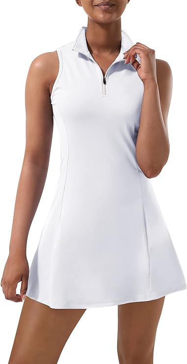 Women's Sleeveless Tennis Dress with Built-in Shorts