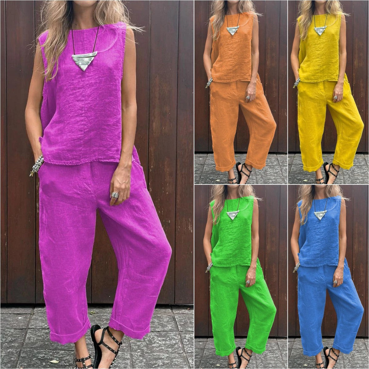 Women's Sleeveless Top and Loose Pants Casual Set