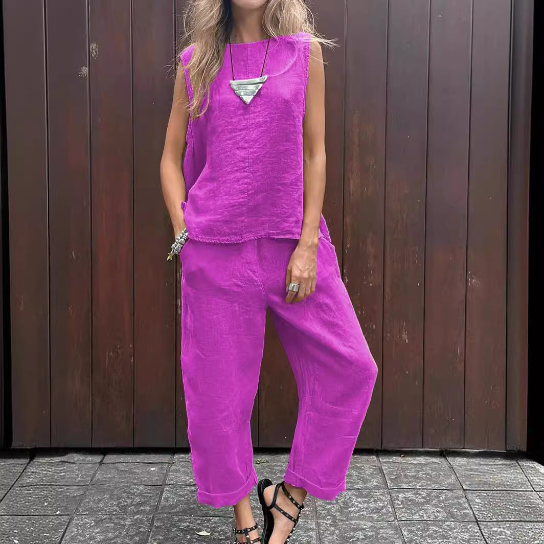 Women's Sleeveless Top and Loose Pants Casual Set