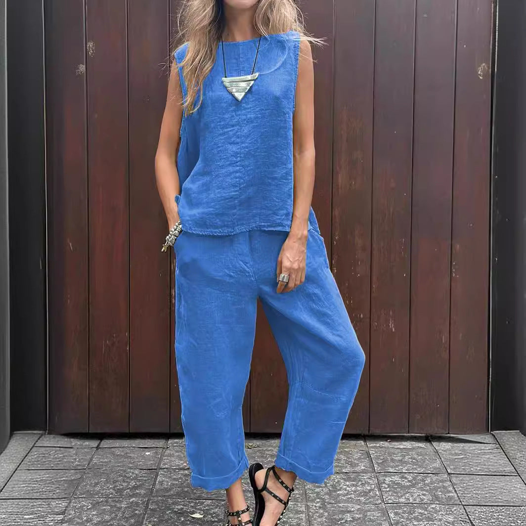 Women's Sleeveless Top and Loose Pants Casual Set