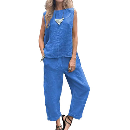 Women's Sleeveless Top and Loose Pants Casual Set