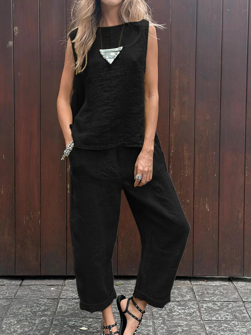 Women's Sleeveless Top and Loose Pants Casual Set