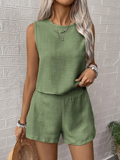 Women's sleeveless top and short skirt set