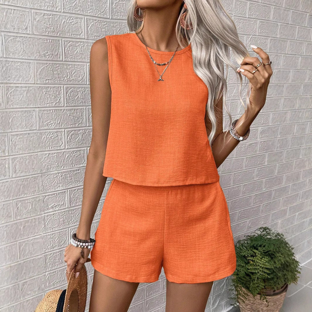 Women's sleeveless top and short skirt set