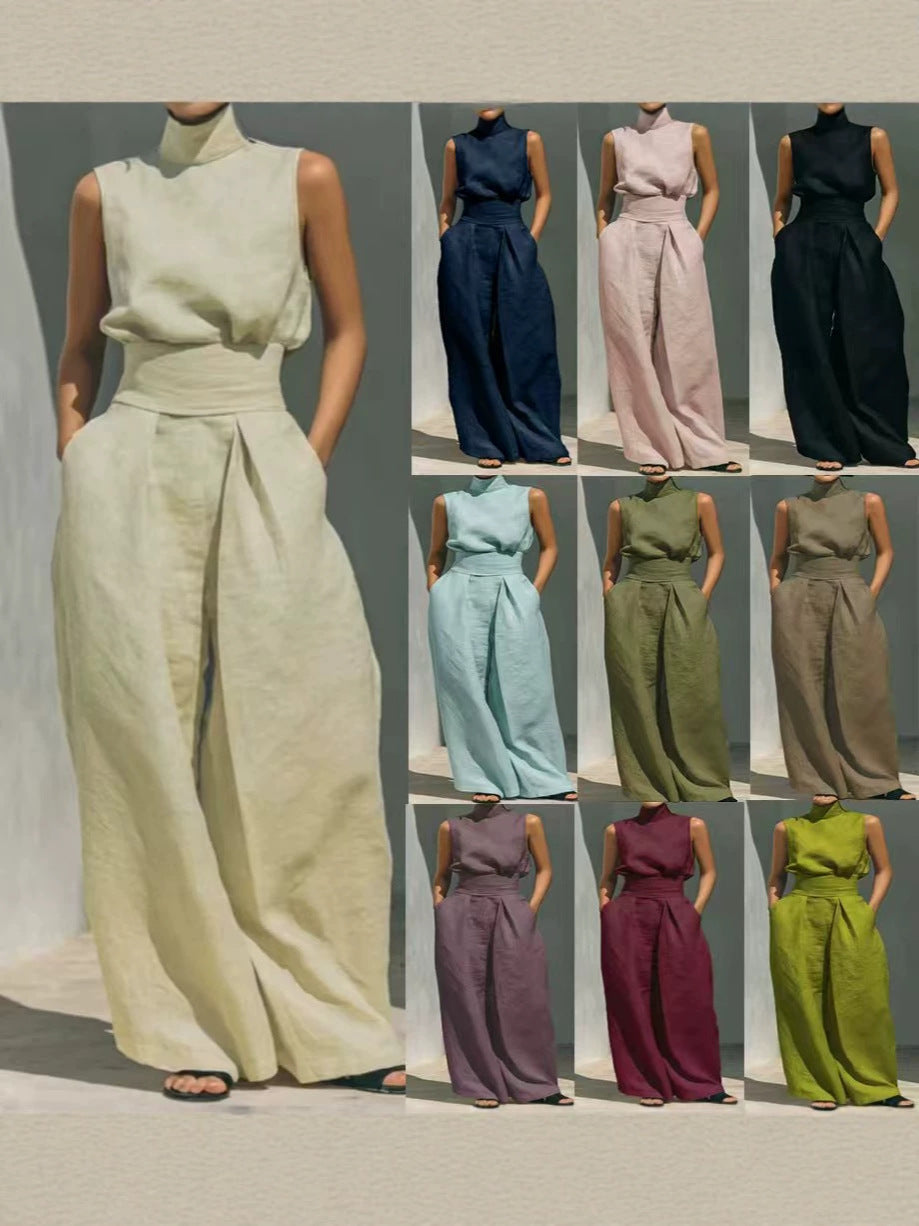 Women's Sleeveless Top and Wide-Leg Pants Set