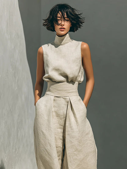 Women's Sleeveless Top and Wide-Leg Pants Set