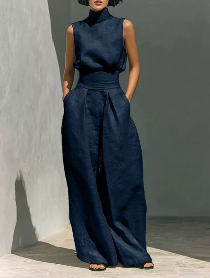 Women's Sleeveless Top and Wide-Leg Pants Set