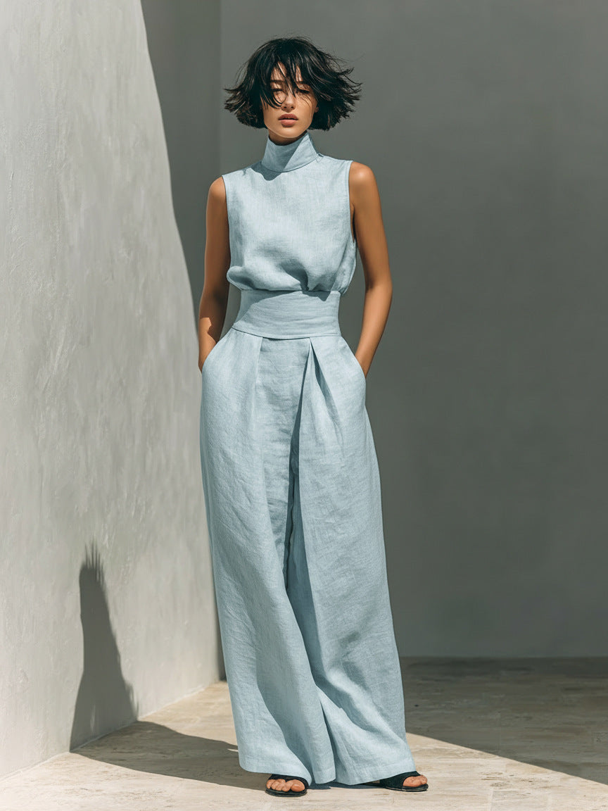 Women's Sleeveless Top and Wide-Leg Pants Set