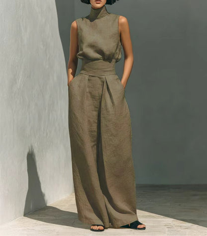 Women's Sleeveless Top and Wide-Leg Pants Set
