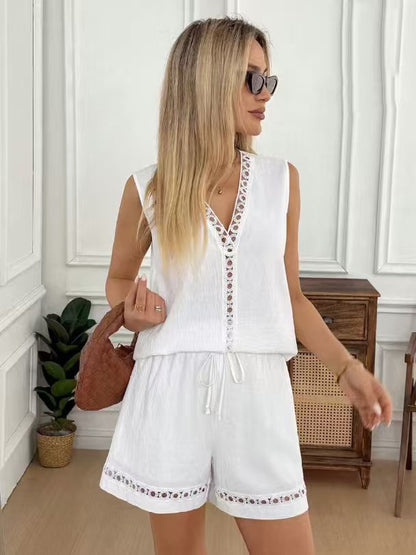 Women's Sleeveless V-Neck Shorts Set