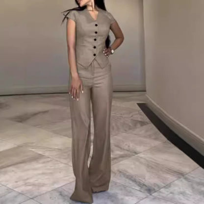 Women's Sleeveless V-Neck Top and Straight Pants