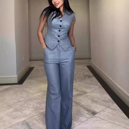 Women's Sleeveless V-Neck Top and Straight Pants