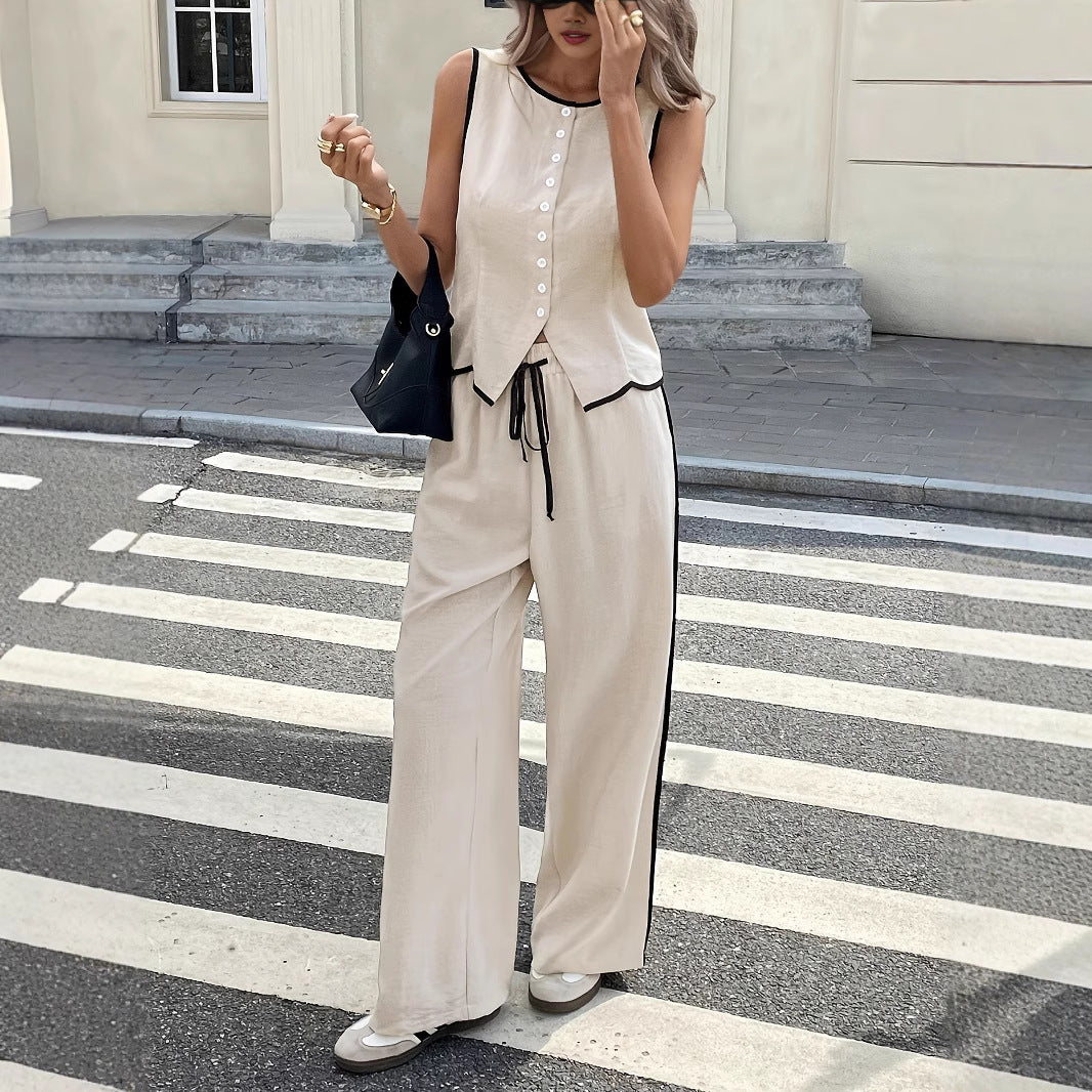 Women's Sleeveless Vest and Drawstring Trousers Set