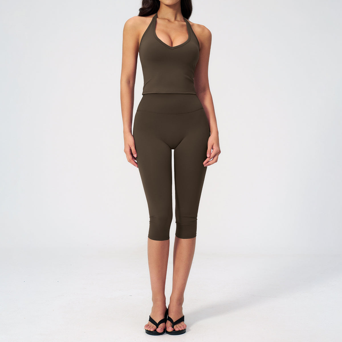 Women's Sleeveless Vest and Mid-Pants Sport Suit