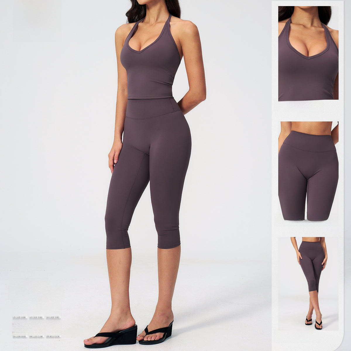 Women's Sleeveless Vest and Mid-Pants Sport Suit