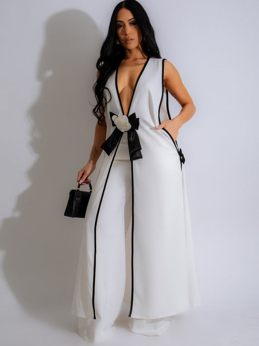 Women's Sleeveless Vest Skirt and Wide Leg Pants Set