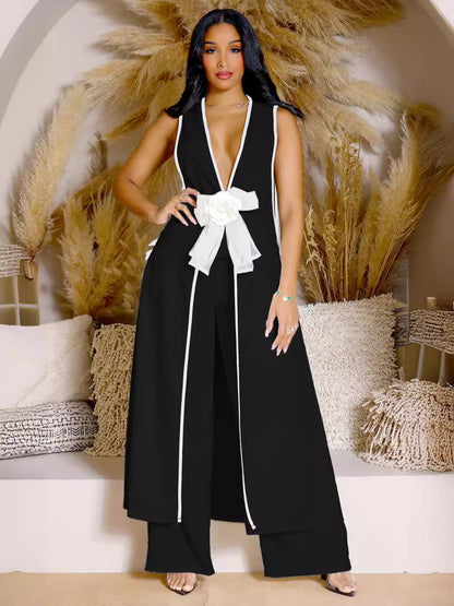 Women's Sleeveless Vest Skirt and Wide Leg Pants Set
