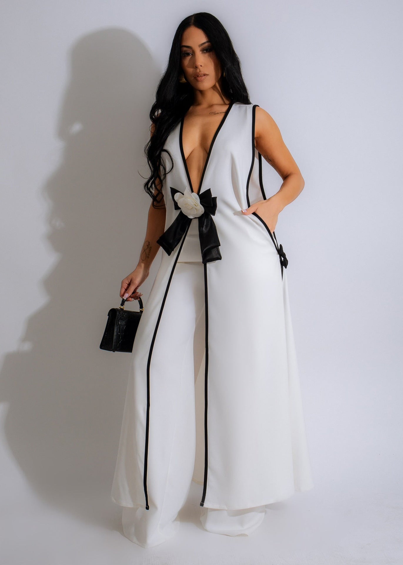 Women's Sleeveless Vest Skirt and Wide Leg Pants Set