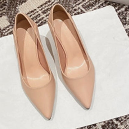 Women's slender and pointed-toe French-style large-sized low-heeled slip-on shoes