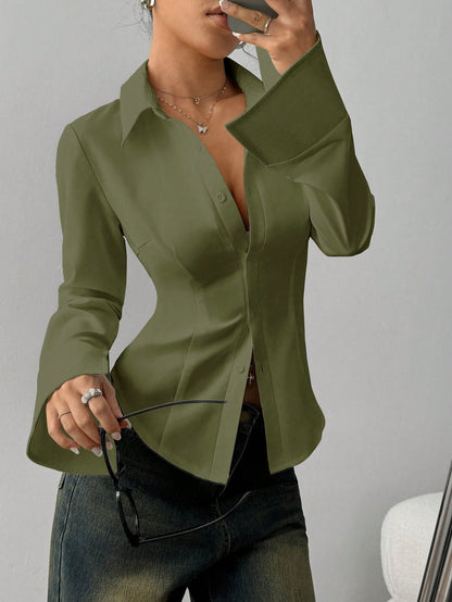 Women's Slim Fit Button-Down Long Sleeve Shirt