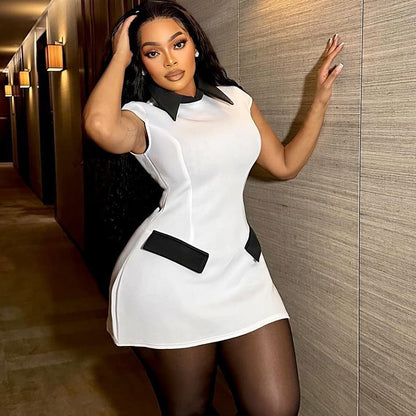 Women's Slim-Fit Color-Block Bodycon Dress With Lapel And Pockets