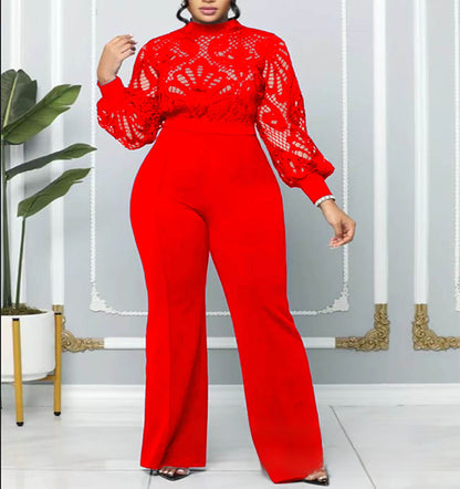 Women's Slim-Fit Lace Trim Casual Jumpsuit