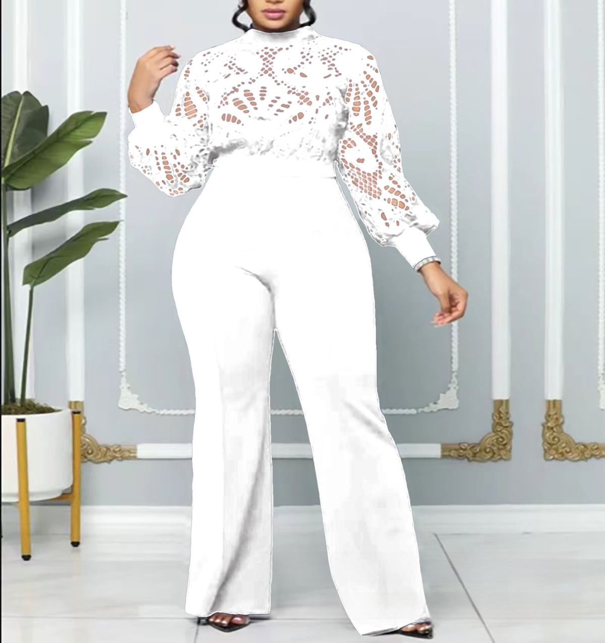 Women's Slim-Fit Lace Trim Casual Jumpsuit