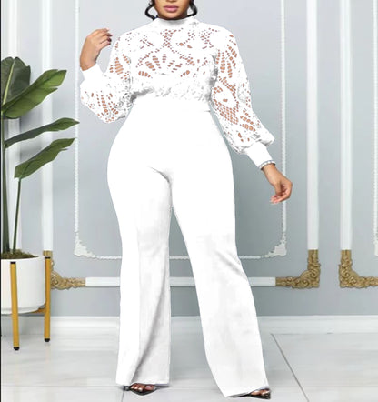 Women's Slim-Fit Lace Trim Casual Jumpsuit