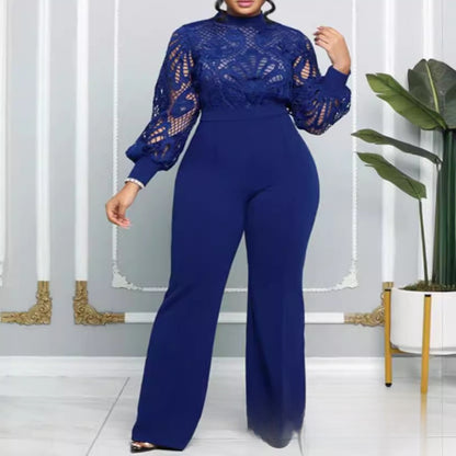 Women's Slim-Fit Lace Trim Casual Jumpsuit