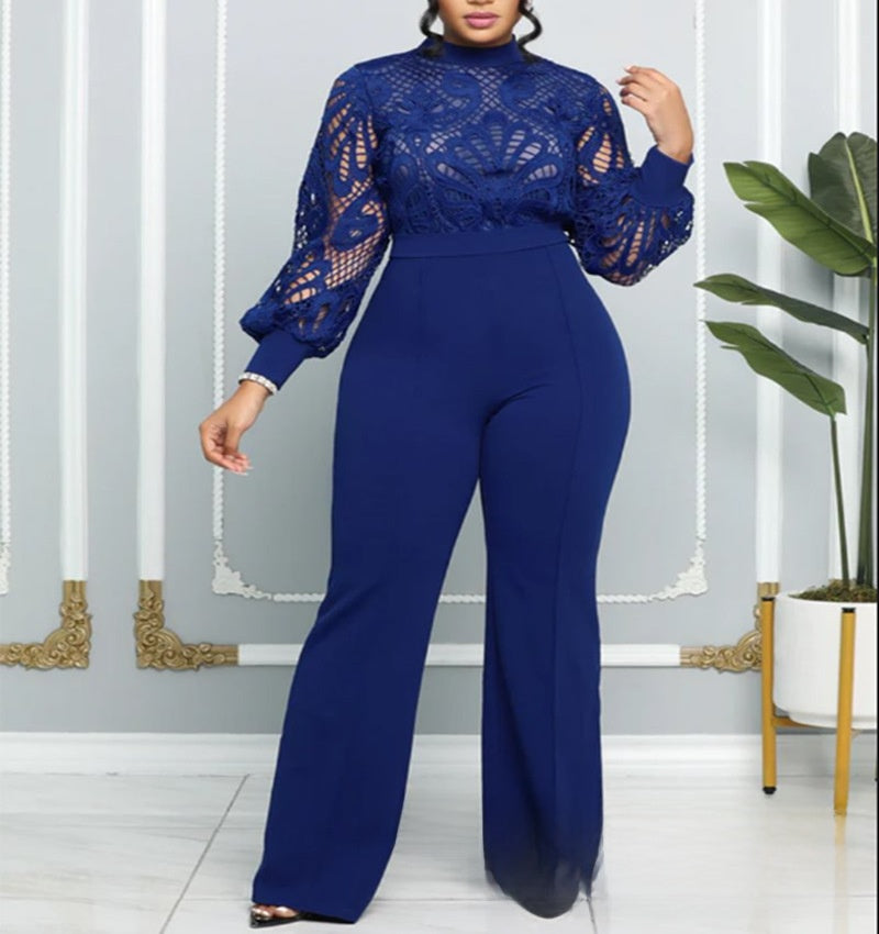 Women's Slim-Fit Lace Trim Casual Jumpsuit
