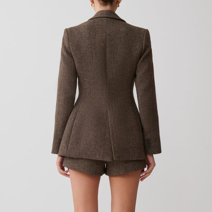 Women's slim-fit, long-sleeve, brown suit