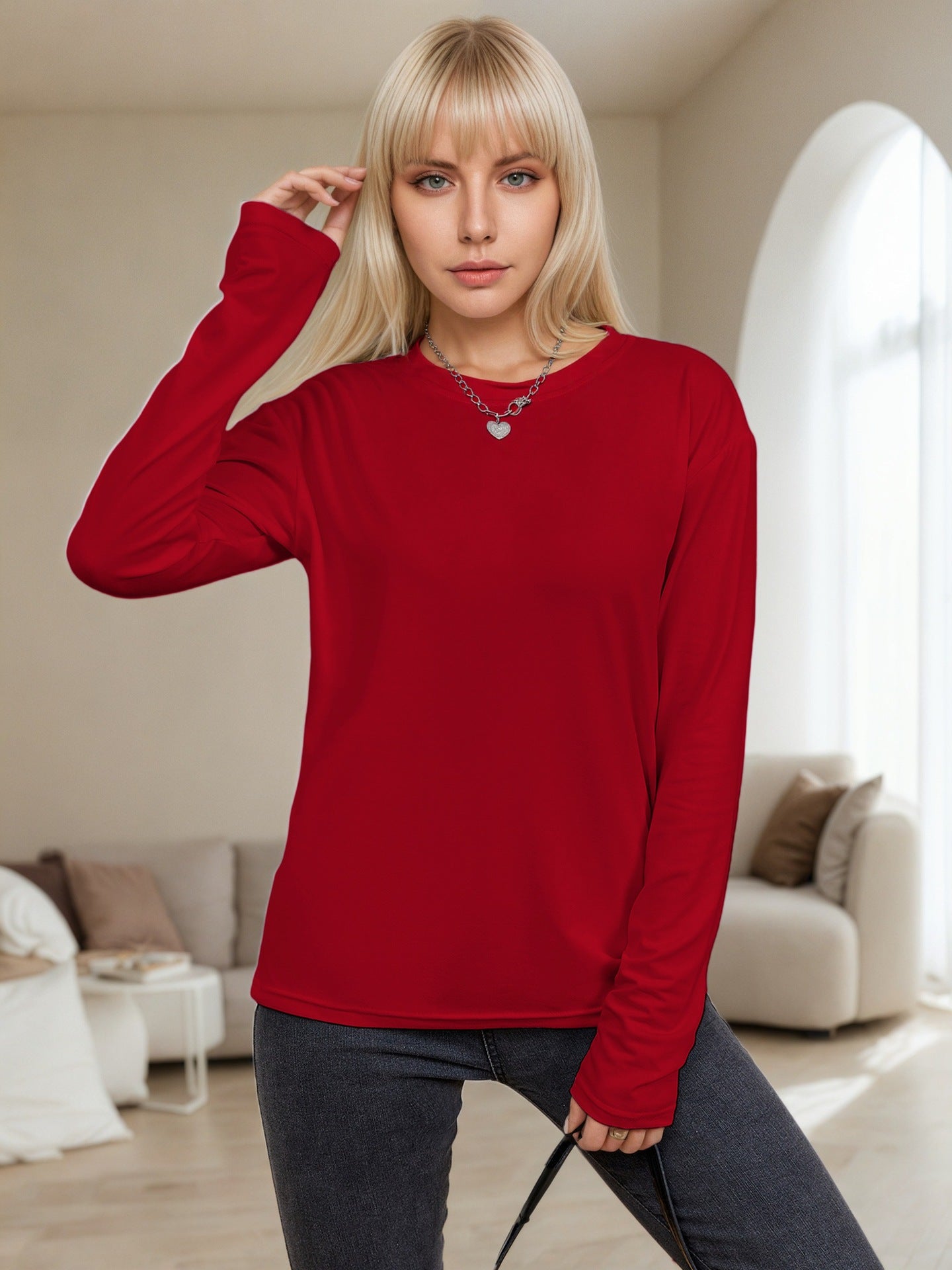 Women's Slim Fit Long Sleeve Round Neck T-Shirt