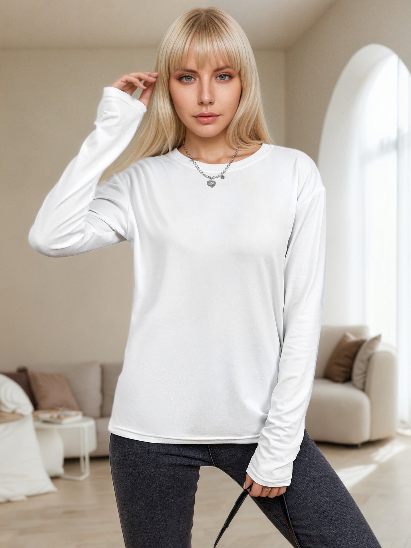 Women's Slim Fit Long Sleeve Round Neck T-Shirt