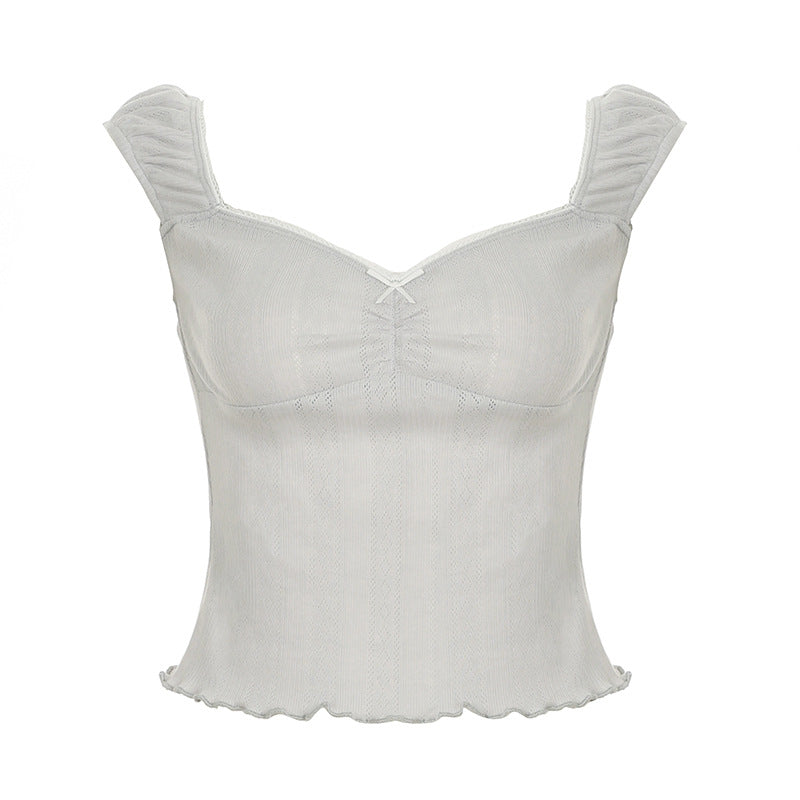 Women's Slim-fit Pleated V-neck T-shirt