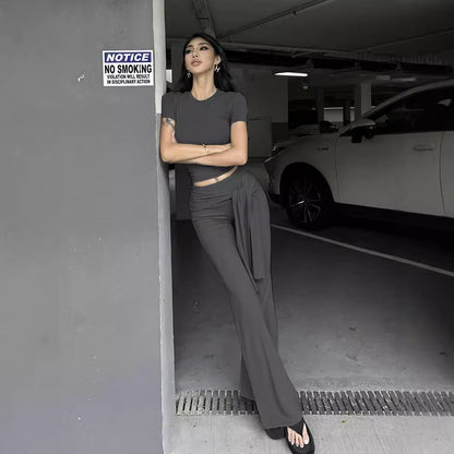Women's Slim-Fit T-Shirt with Low-Waist Pants Set
