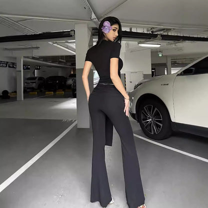 Women's Slim-Fit T-Shirt with Low-Waist Pants Set