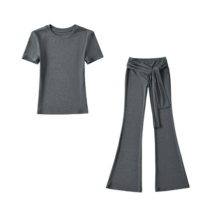 Women's Slim-Fit T-Shirt with Low-Waist Pants Set