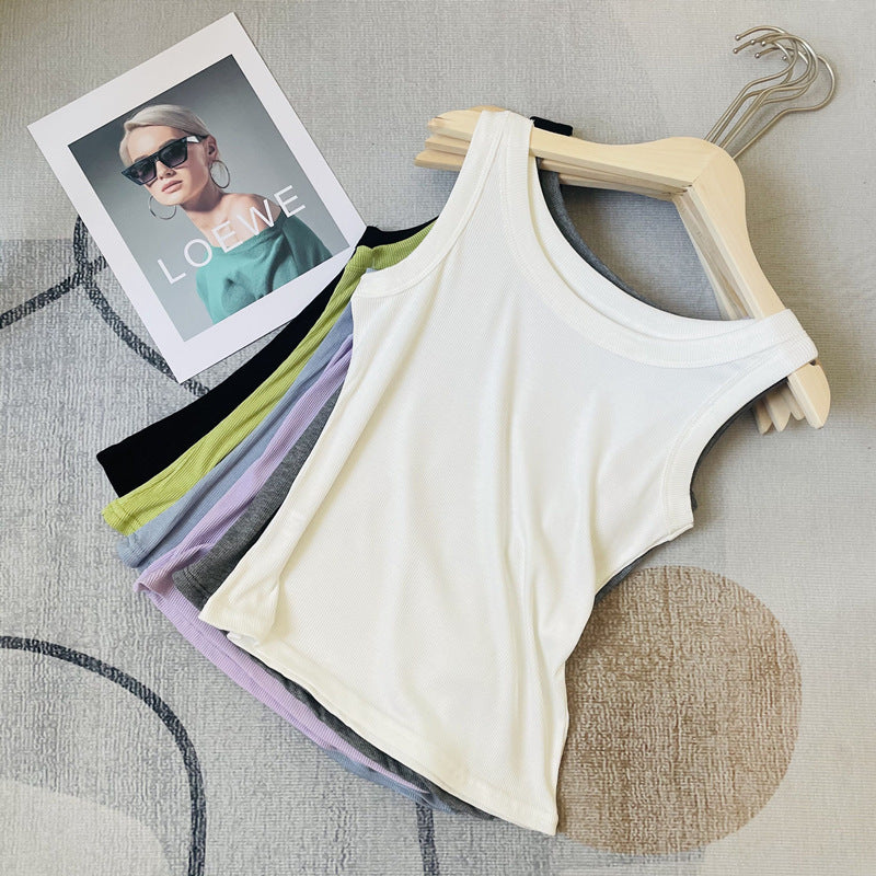 Women's Slim-Fit Threaded Cotton Vest, Summer I-Shaped Anti-Exposure Tank Top