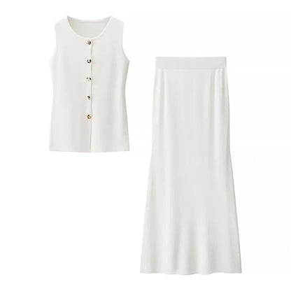 Women's Slim Knitted Vest and Skirt Set
