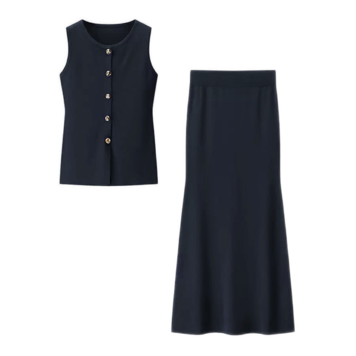 Women's Slim Knitted Vest and Skirt Set
